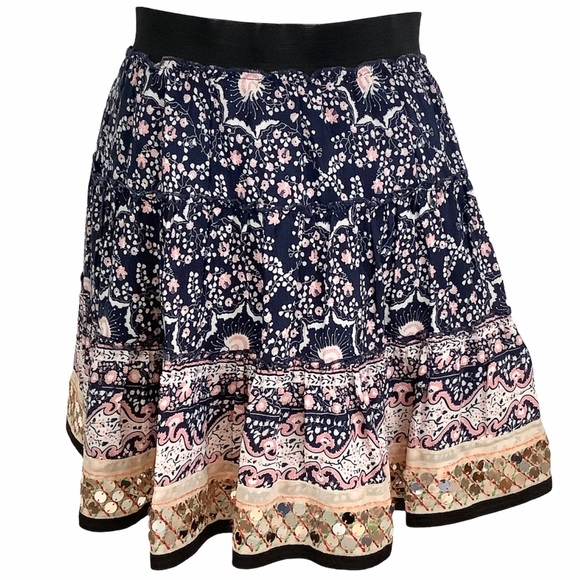 Free People Dresses & Skirts - FREE PEOPLE Tiered Navy/Floral Sequin Skirt SZ-XS